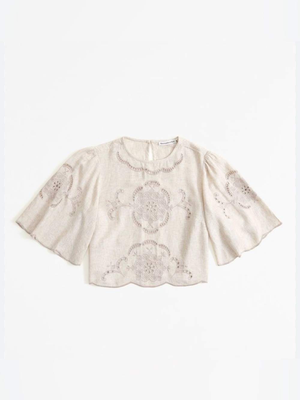 Abercrombie & Fitch embroidered angel sleeve linen blend cropped top